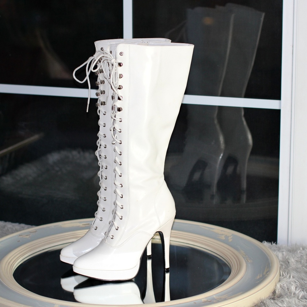 Ultimate Scandal Patent Platform Stiletto Boots - Picture 1 of 8